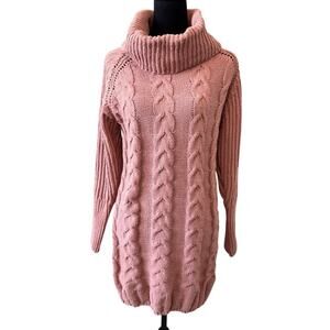 NEW DR2 Anthropologie Pink Rose Cable Stitch Chenille Sweater Dress Size S
